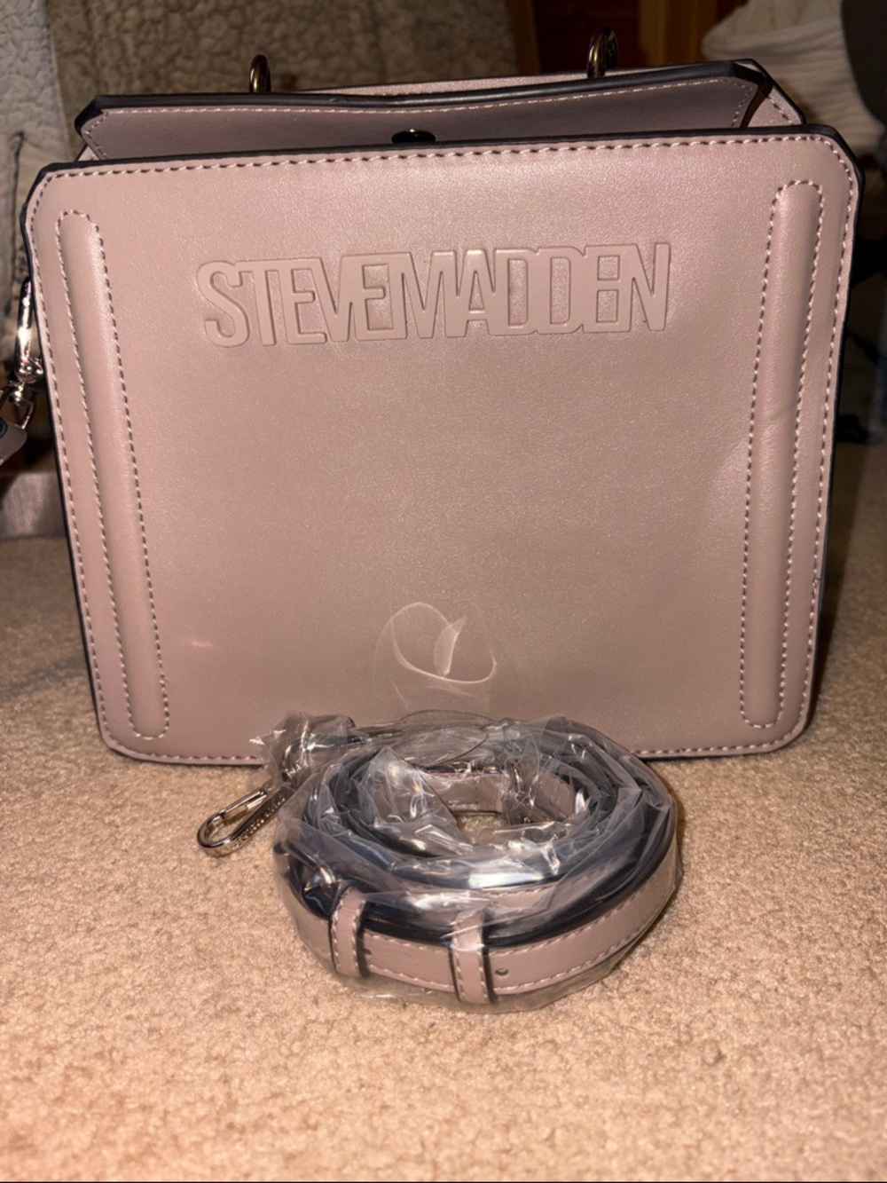 Steve Madden Dusty Mauve Crossbody with Branded Strap - Picture 2 of 3